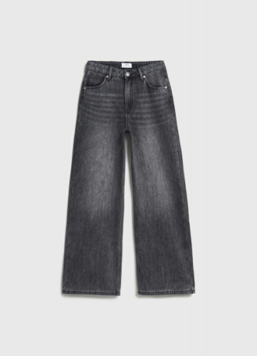 Утеплённые широкие джинсы с эффектом стирки для девочек, Серый