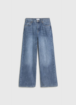 Утеплённые широкие джинсы с эффектом стирки для девочек, Синий