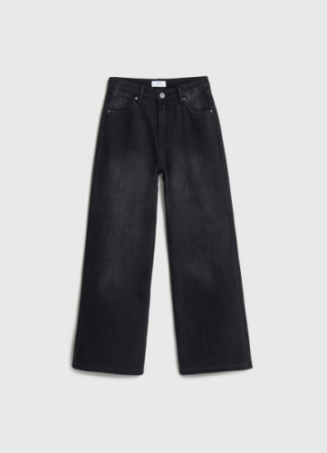 Утеплённые широкие джинсы с эффектом стирки для девочек, Серый