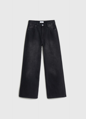 Утеплённые широкие джинсы с эффектом стирки для девочек, Серый