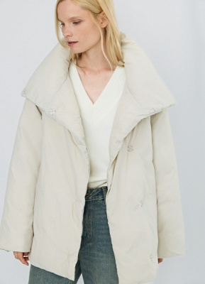 Утеплённая куртка с поясом, Бежевый