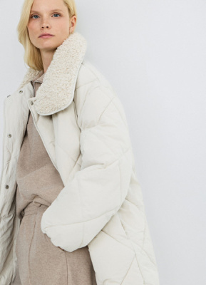 Стёганая куртка с меховым воротником, Бежевый