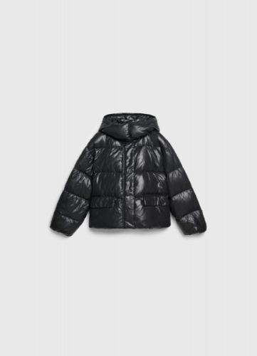 Короткий пуховик с натуральным пухом, Черный