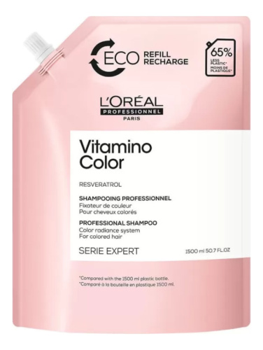 Шампунь для защиты цвета волос с ресвератролом Serie Expert Vitamino Color Resveratrol Shampooing: Шампунь 1500мл (сменный блок)