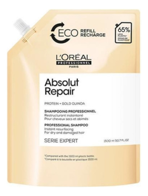 Шампунь для сильно поврежденных волос Serie Expert Absolut Repair Protein + Gold Quinoa Shampooing: Шампунь 1500мл (сменный блок)