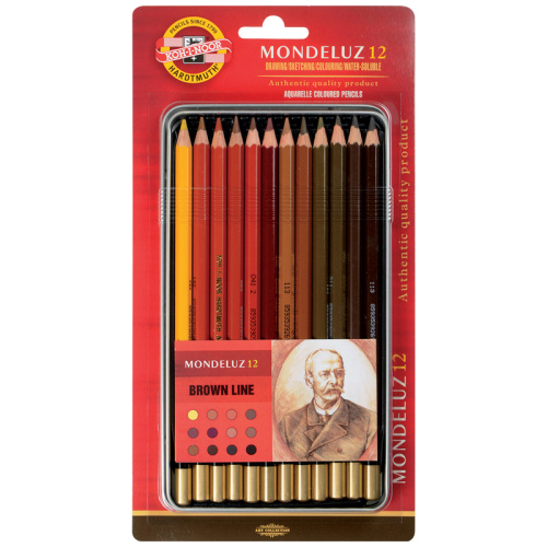 Набор карандашей акварельные Koh-I-Noor "Mondeluz Brown Line", 12 цв., заточен., металл. пенал, блис