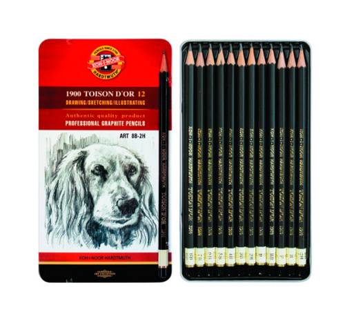 Набор карандашей чернографитных Koh-I-Noor "Toison Dor" 12 шт (8В-2Н) в металл коробке