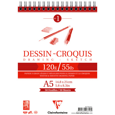 Блокнот для черчения и рисования Clairefontaine "Dessin Croquis" А5 50 л 120 г