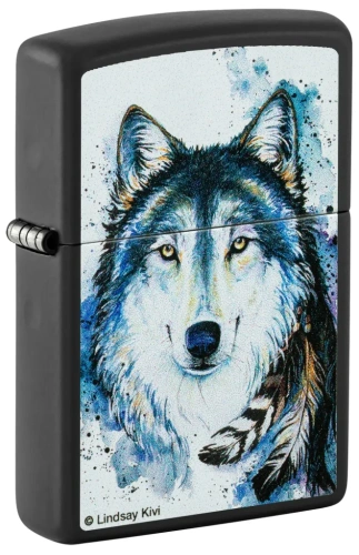 Зажигалка ZIPPO Feed the Good Wolf с покрытием Black Matte, латунь/сталь, черная,матовая