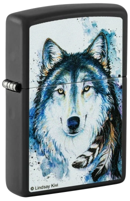 Зажигалка ZIPPO Feed the Good Wolf с покрытием Black Matte, латунь/сталь, черная,матовая