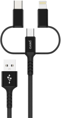 Кабель Pero DC-06 Universal 3 in 1 USB to USB-C/Apple Lightning/microUSB 1m Black