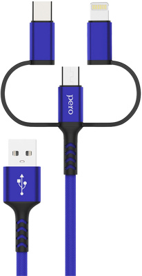 Кабель Pero DC-06 Universal 3 in 1 USB to USB-C/Apple Lightning/microUSB 1m Blue