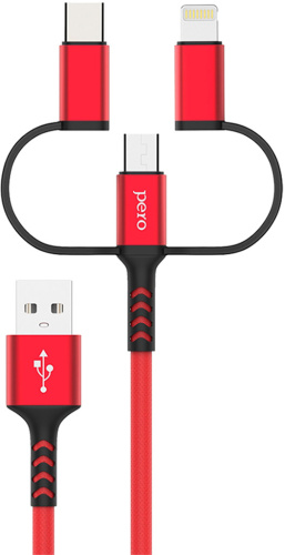 Кабель Pero DC-06 Universal 3 in 1 USB to USB-C/Apple Lightning/microUSB 1m Red