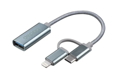 Адаптер Deppa (73135) OTG 2в1 USB на Type-C/ Lightning 15см (серый)