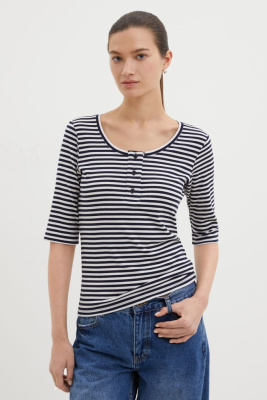 Блузка с округлым вырезом в полоску