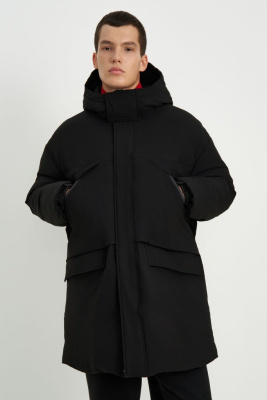 Пуховое пальто свободного силуэта с капюшоном