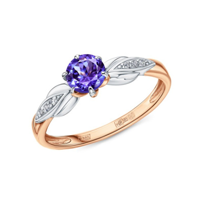 Золотое кольцо с бриллиантами природными и танзанитами природными