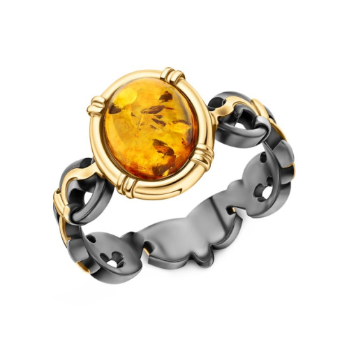 Серебряное кольцо с янтарями природными