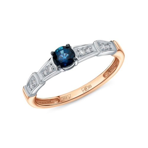 Золотое кольцо с бриллиантами природными и сапфирами природными