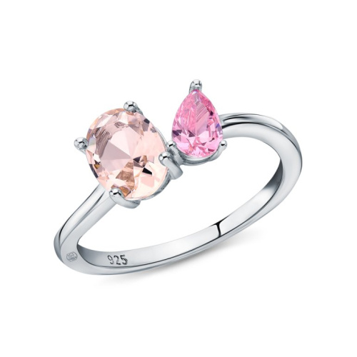 Серебряное кольцо с фианитами и морганитами природными