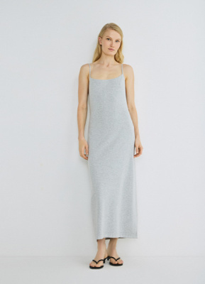 Платье макси на тонких бретелях, Серый