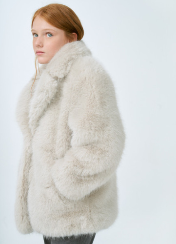 Шуба из искусственного меха для девочек, Бежевый