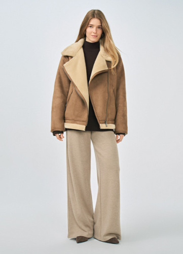 Дублёнка с воротником из искусственного меха, Бежевый