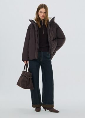 Утеплённая куртка с капюшоном, Коричневый