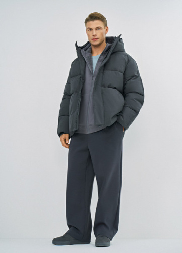 Утеплённая куртка с капюшоном и накладными карманами, Серый