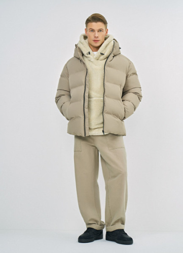 Утеплённая куртка с капюшоном и бесшовной стёжкой, Бежевый