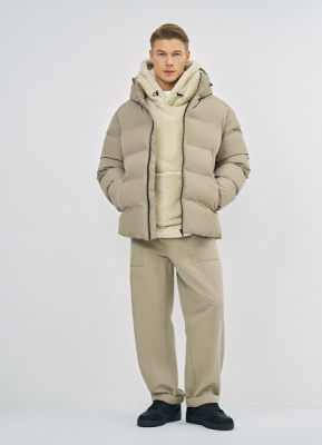 Утеплённая куртка с капюшоном и бесшовной стёжкой, Бежевый