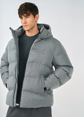 Утеплённая куртка с капюшоном и бесшовной стёжкой, Серый