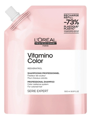 Шампунь для защиты цвета волос с ресвератролом Serie Expert Vitamino Color Resveratrol Shampooing: Шампунь 500мл (сменный блок)