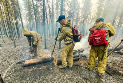 В районе тушат пожар /    