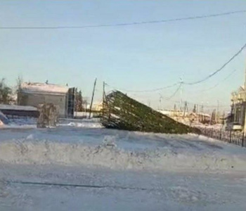 В Намцах ветер повалил главную сельскую ёлку / Николай Борисов   