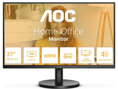 Монитор AOC U27B3M 3840x2160 WLED, 16:9, VA, 300cd, 3500:1, 20M:1, 4ms, 178/178, DP, 2*HDMI, 60Hz, Tilt, VESA, black