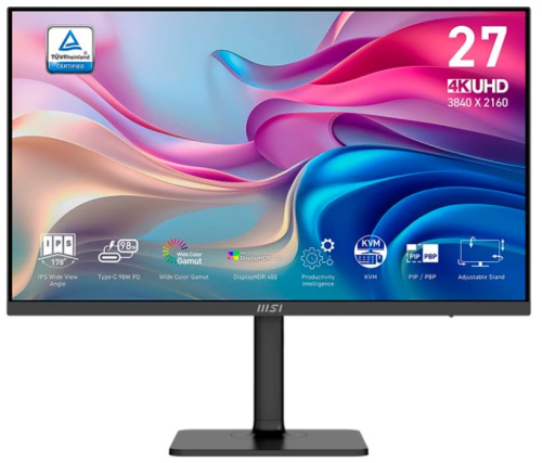 Монитор 27" MSI Modern MD272UPHG 9S6-3PB19H-404 3840x2160, 16:9, IPS, 60Hz, 4 ms, 300 cd/m, 178°/178°, 1000:1, HDMI+HDMI+DP+Type C, Spk, Pivot, Black