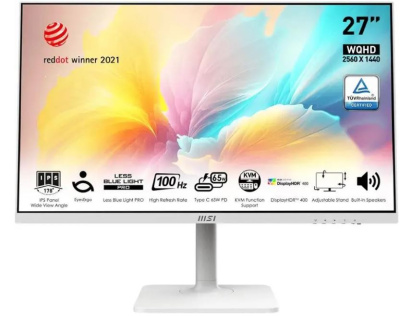 Монитор 27" MSI Modern MD272QXPW 9S6-3PB19H-299 2560x1440, IPS, 16:9, 1ms, 1000:1, 100M:1, 400nit, HDMI, DP, 2xUSB Type-A, USB Type-B, USB Type-C, 100
