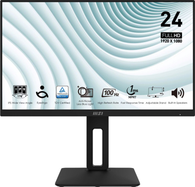 Монитор 23,8" MSI Pro MP242AP 9S6-3PA19T-204 черный, IPS LED FHD, 1ms 16:9 , 300cd, 100Hz 178гр/178гр, HDM, VGA, DP