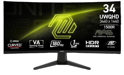 Монитор 34" MSI MAG 346CQ 9S6-3DD71M-016 Curved 1500R, Black, 21:9, VA, UWQHD, 1ms, 180Hz, 300cd, HDMI, DP