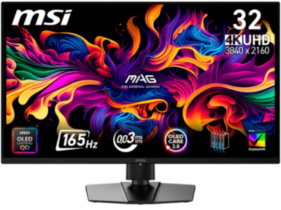 Монитор 31,5" MSI MAG 322UP 9S6-3DD29A-048 3840x2160, 16:9, QD-OLED, 250 cd/m, 1500000:1, 0.03 ms, 178°/178°, 165Hz, *HDMI, DP, Black