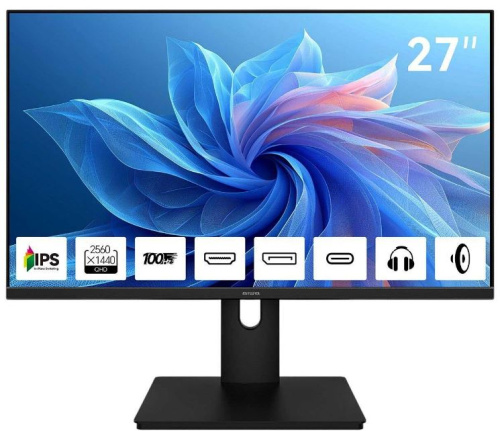 Монитор 27" AIWA MQ272A 2560x1440, 16:9, IPS, 300 cd/m, 1000:1, 4 ms, 178°/178°, 100Hz, HDMI, DP, Type C, Spk, Black