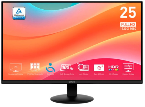 Монитор 24,5" MSI PRO MP252L 9S6-3PD7CT-014 1920X1080 LED, 16:9, IPS, 250 кд/м2, 1300:1, 1мс, 178Гр/178Гр, DP, HDMI, 100HZ, black