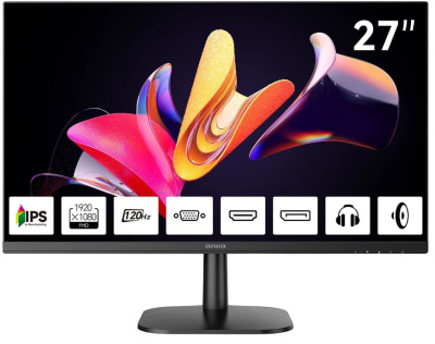 Монитор 27" AIWA MF2710 1920x1080, LED, 16:9, IPS, 300cd/m, 1000:1, 4ms, 178°/178°, D-Sub, HDMI, DP, 120Hz, Spk, внутр БП, black