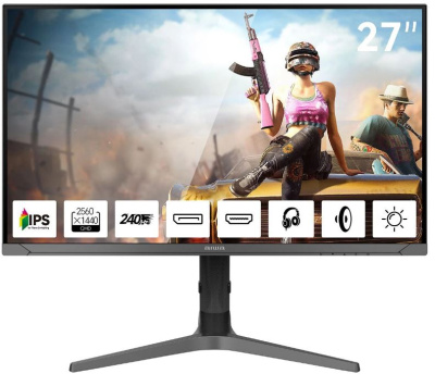 Монитор 27" AIWA MD2715 2560x1440, LED, 16:9, IPS, 350cd/m, 1000:1, 1ms, 178°/178°, 2*HDMI, 2*DP, 240Hz, Spk, pivot, black