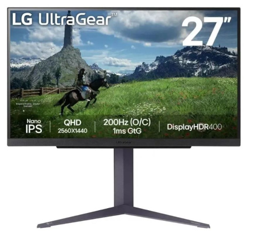 Монитор 27" LG 27GS85Q-B 2560x1440, 1 мс, 400 кд/м2, 178°/178°, IPS, 200Hz, 1000:1,2хHDMI, 2.0