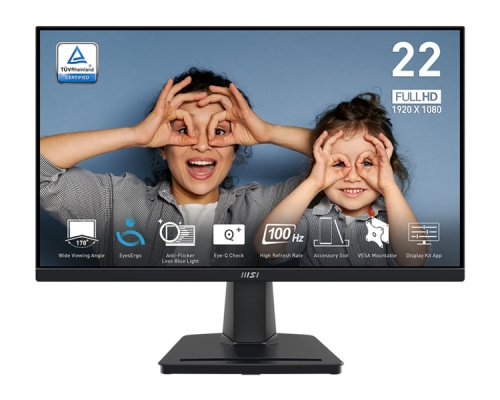 Монитор 21,45" MSI PRO MP225V 9S6-3PE0CM-015 1920x1080 16:9 1ms(MPRT), 100Hz, VA Flat, 4000:1,100M:1, 300nit, 178/178 HDMI, Tilt, VESA, Black