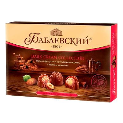 Набор конфет Бабаевский Dark Cream Collection Целый фундук и дробленый миндаль, 200 гр.