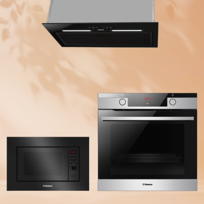 Комплект встраиваемой техники: Микроволновая печь Hansa AMGB20E2GB + Вытяжка Hansa OMP6553BGH-G + Духовой шкаф Hansa BakingPro BOEI684097
