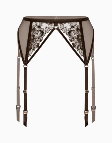 Пояс для чулок из сетки с вышивкой из сатина CD1019 шоколадный